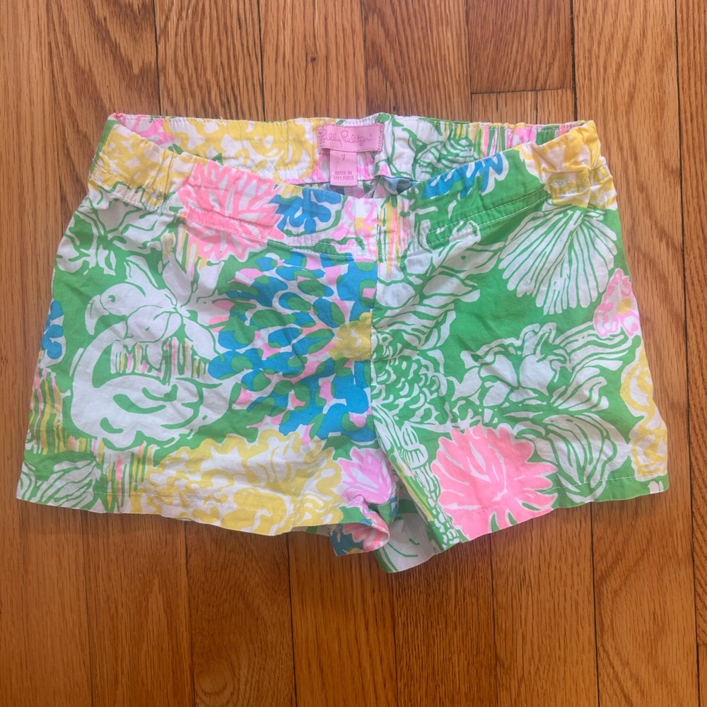 Lilly Pulitzer Girls Green and Pink Floral Summer Shorts